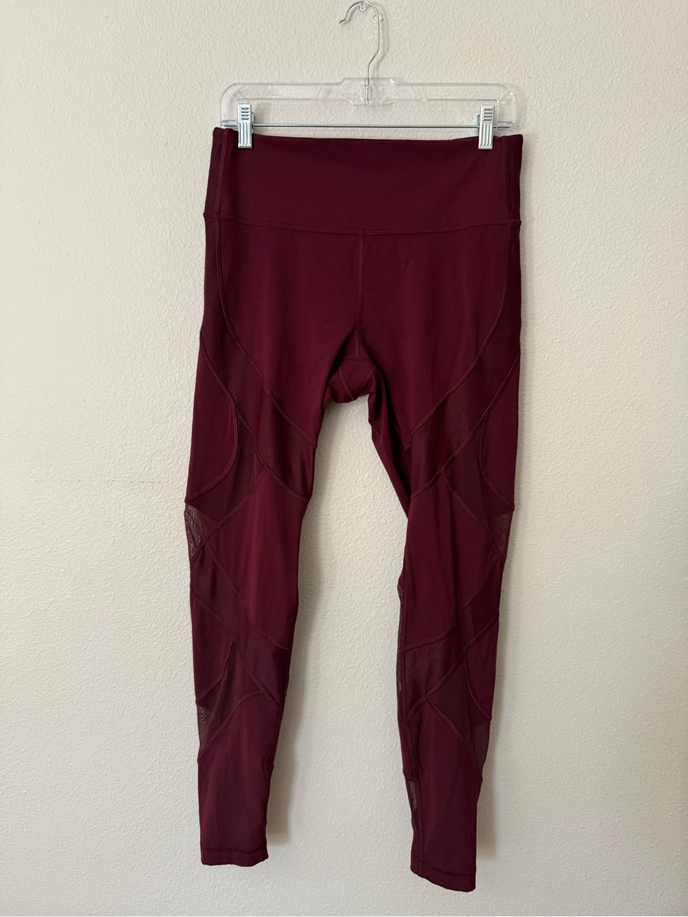 Lululemon Mesh Is More Tight Deep Rouge Burgundy Mesh Leggings Size 10